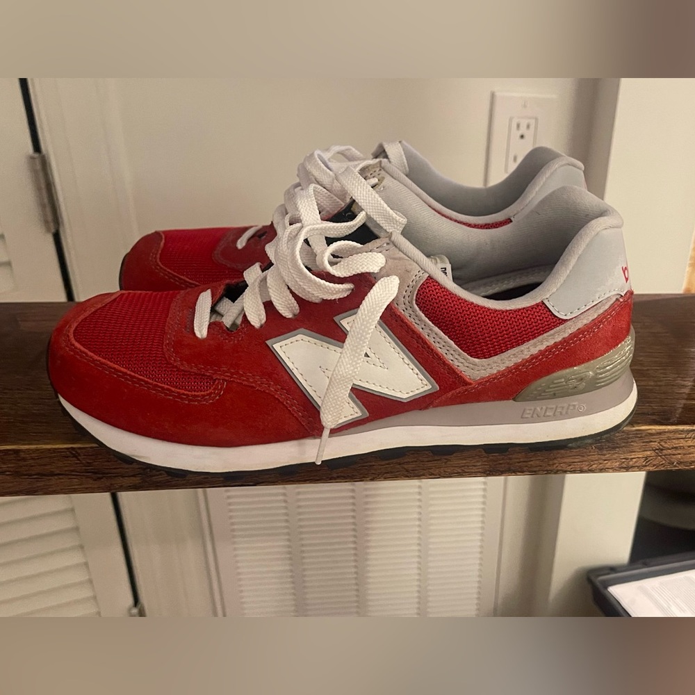 Red and white new balances